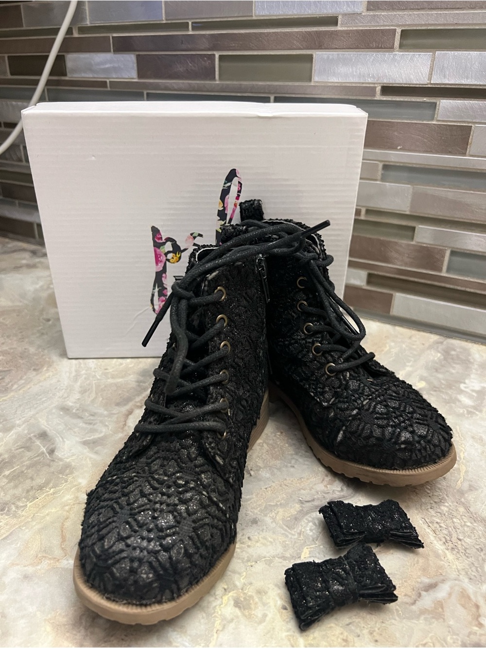 Black Lace Combat Boots for Women - Stylish Lace-Up Ankle Boots